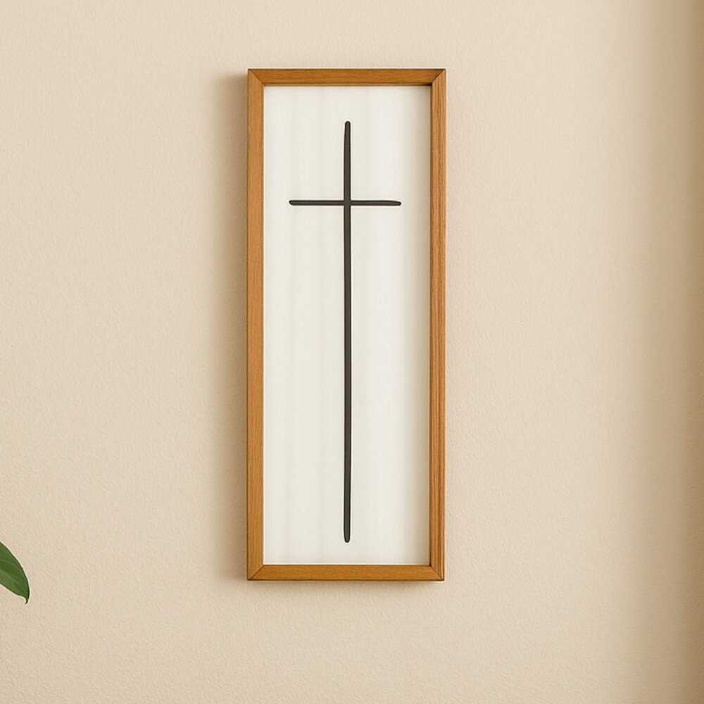 Framed Wall Cross; Grey & White Tall Framed Cross for Home or Office; Housewarmi